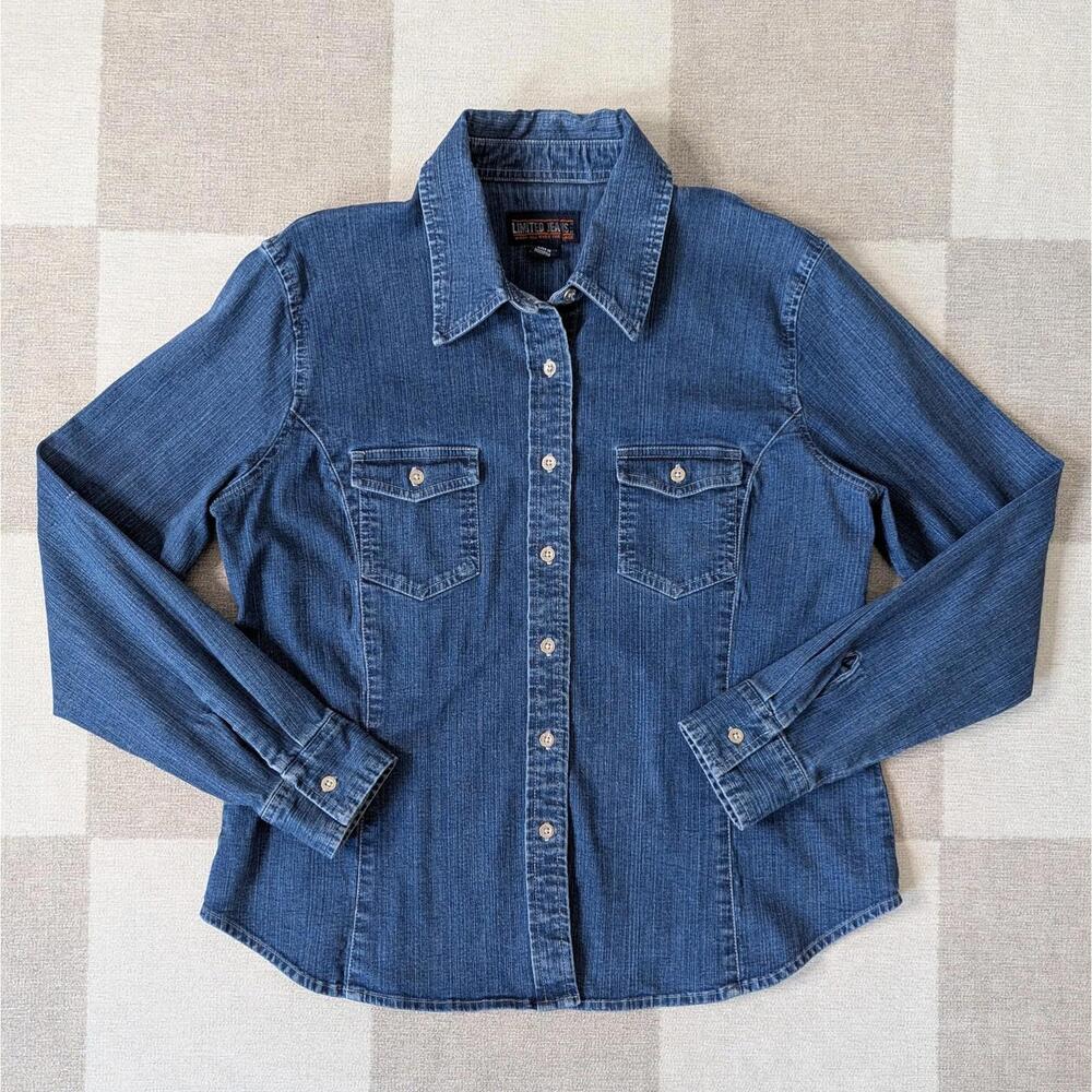 Vintage 90s Limited Jeans classic denim fitted button front shirt - Picture 4 of 6